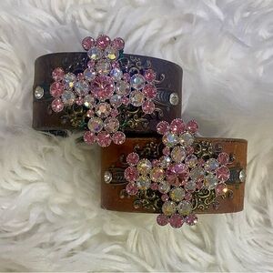 BRAND NEW WITH TAGS Pink Rhinestone Cross Leather Cuff – Light or Dark Brown